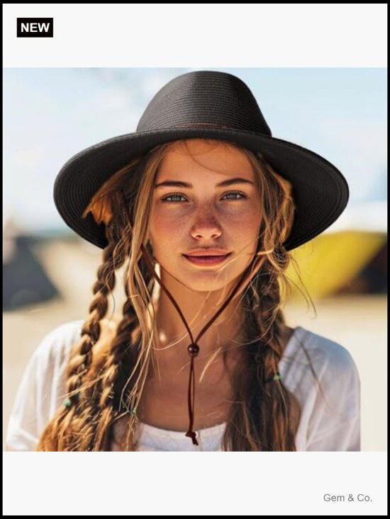 Wide Brim Straw Sun Hat with Chin Strap UPF 50+ main image 6